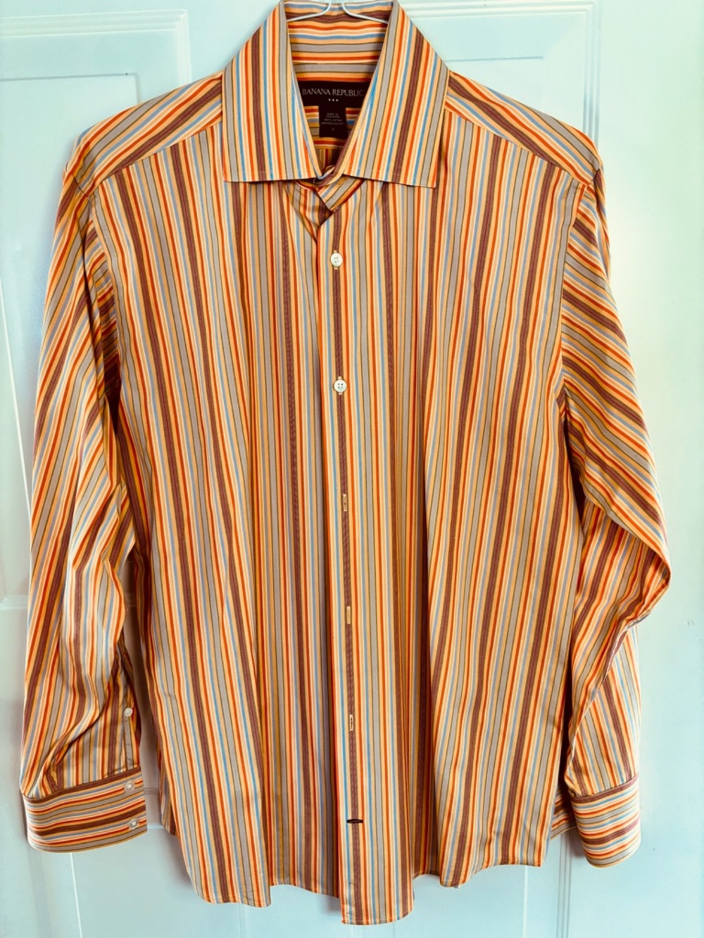 Banana Republic Orange and Blue Multi-Stripe Men's Dress Shirt